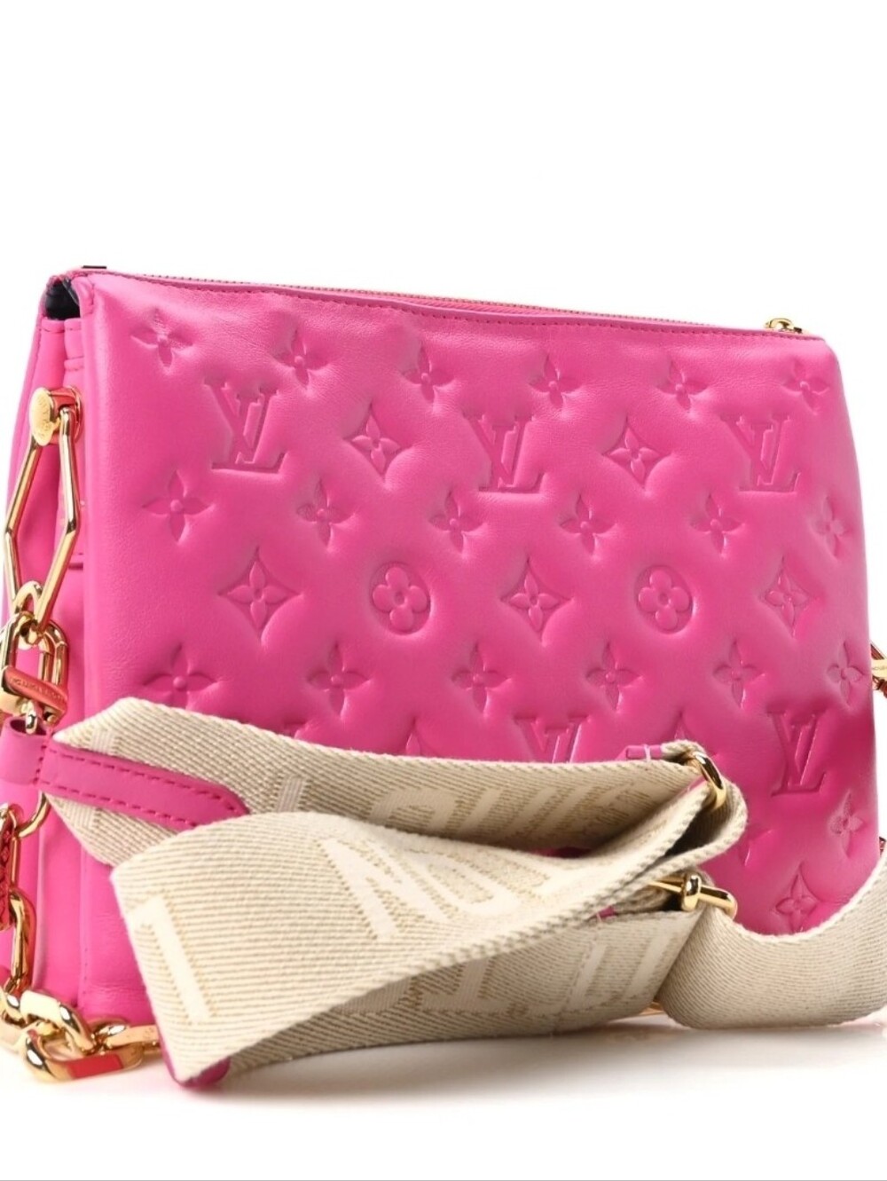 Play Purse Hot Pink Monogram Crossbody with Beige Strap - Picture 4 of 5